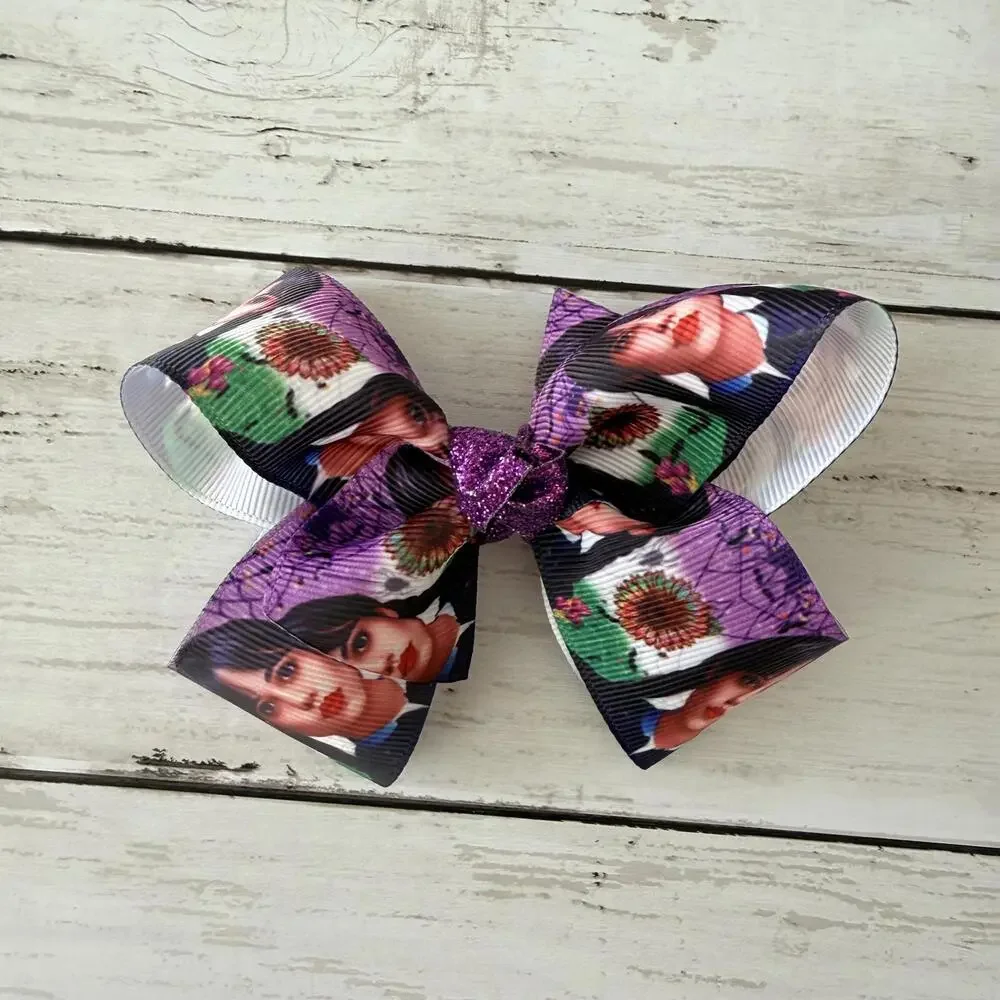 Handmade Wednesday Addams Purple Hair Bow Glitter Center 4.5” Clip Goth